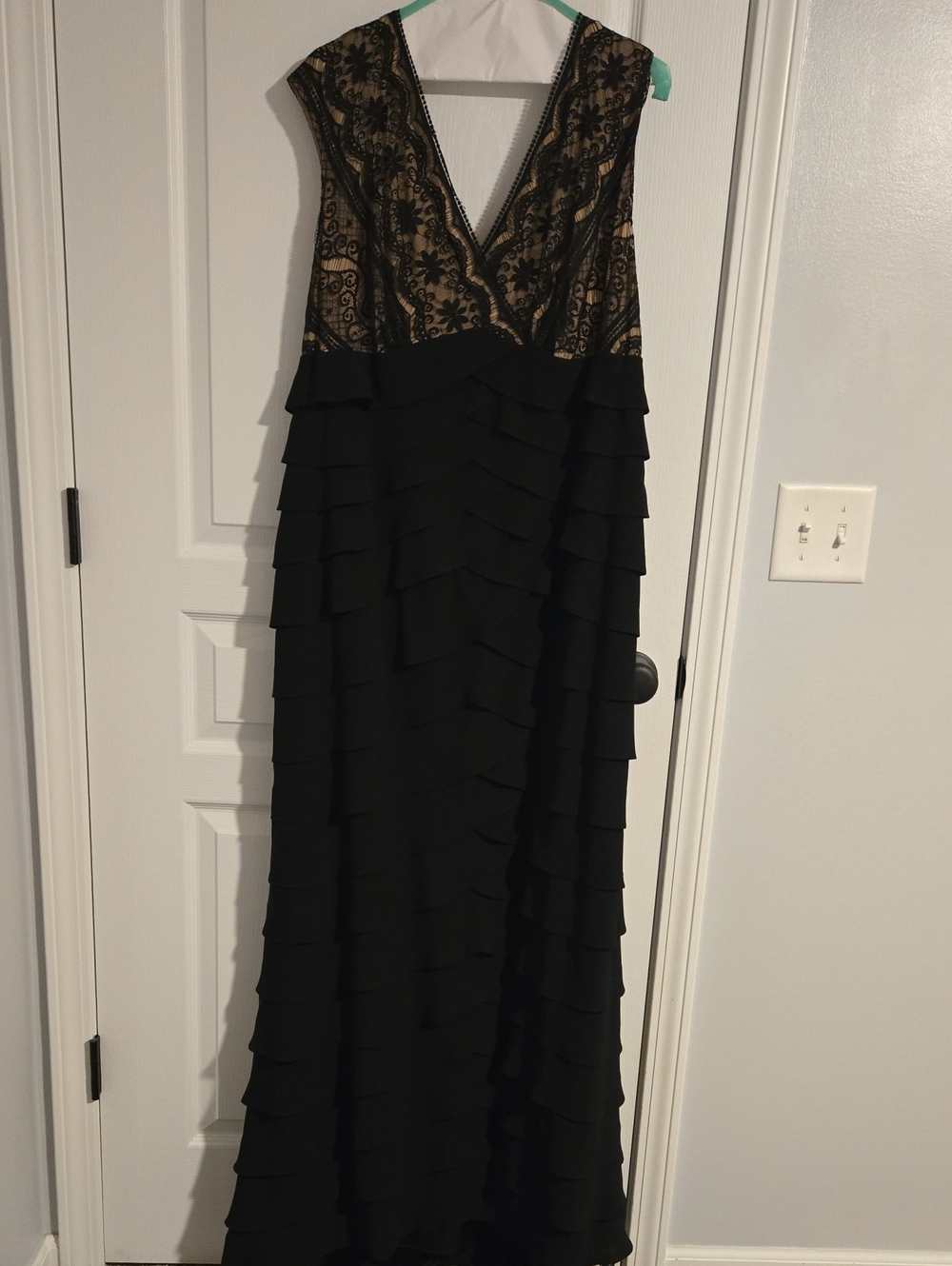 Adrianna Papell Black Maxi Dress with Beige Lace Bodice